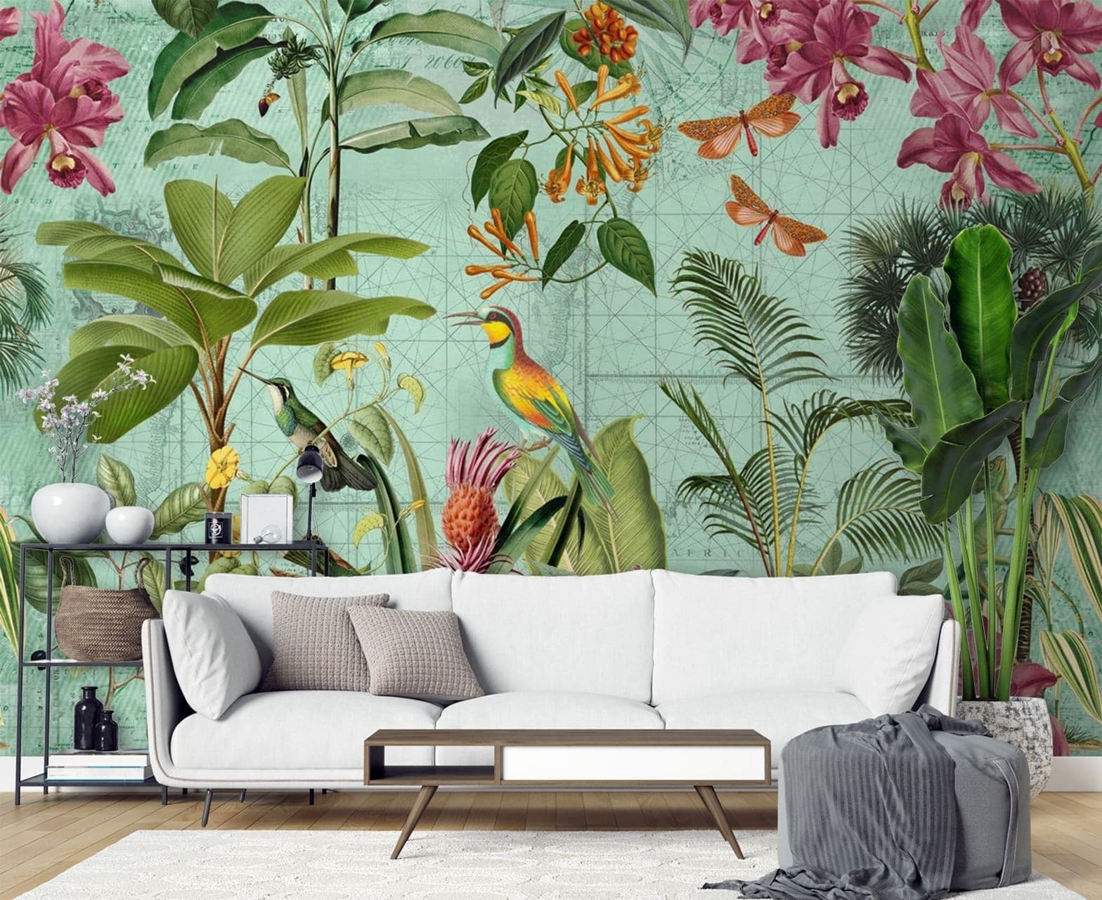 Carta Da Parati, Uccelli tra foglie tropicali in Carta da parati Collezione Casa - Trebisacce, commercioVirtuoso.it