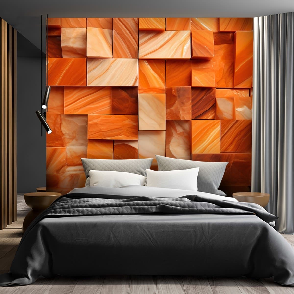 Carta Da Parati, Cubo muro arancione 3D in Carta da parati Collezione Casa - Trebisacce, commercioVirtuoso.it