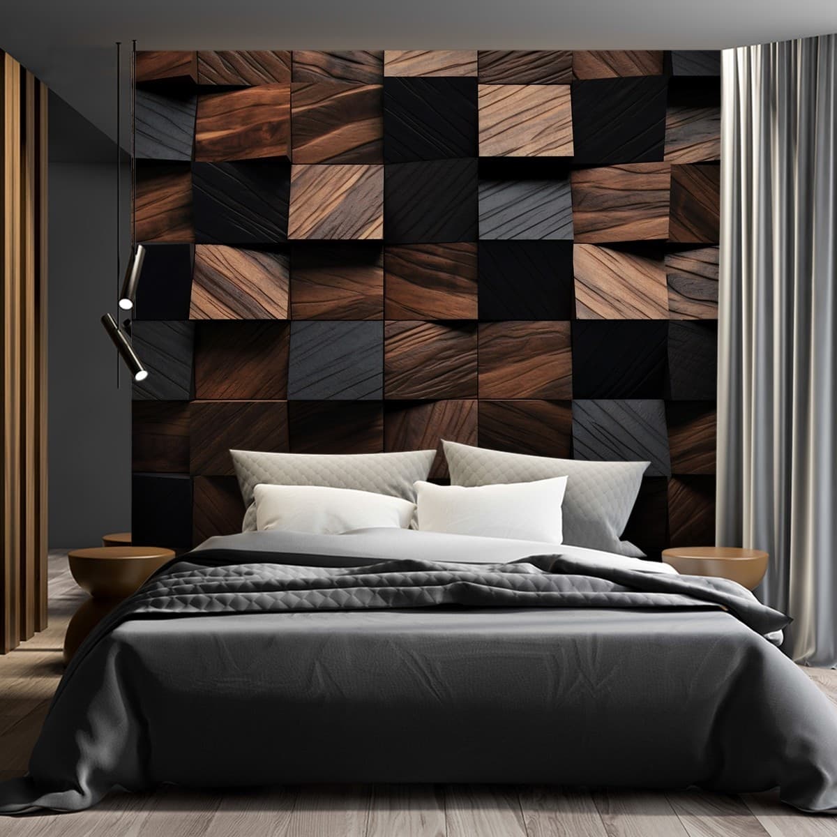 Carta Da Parati, Cubo di legno a mosaico 3D in Carta da parati Collezione Casa - Trebisacce, commercioVirtuoso.it