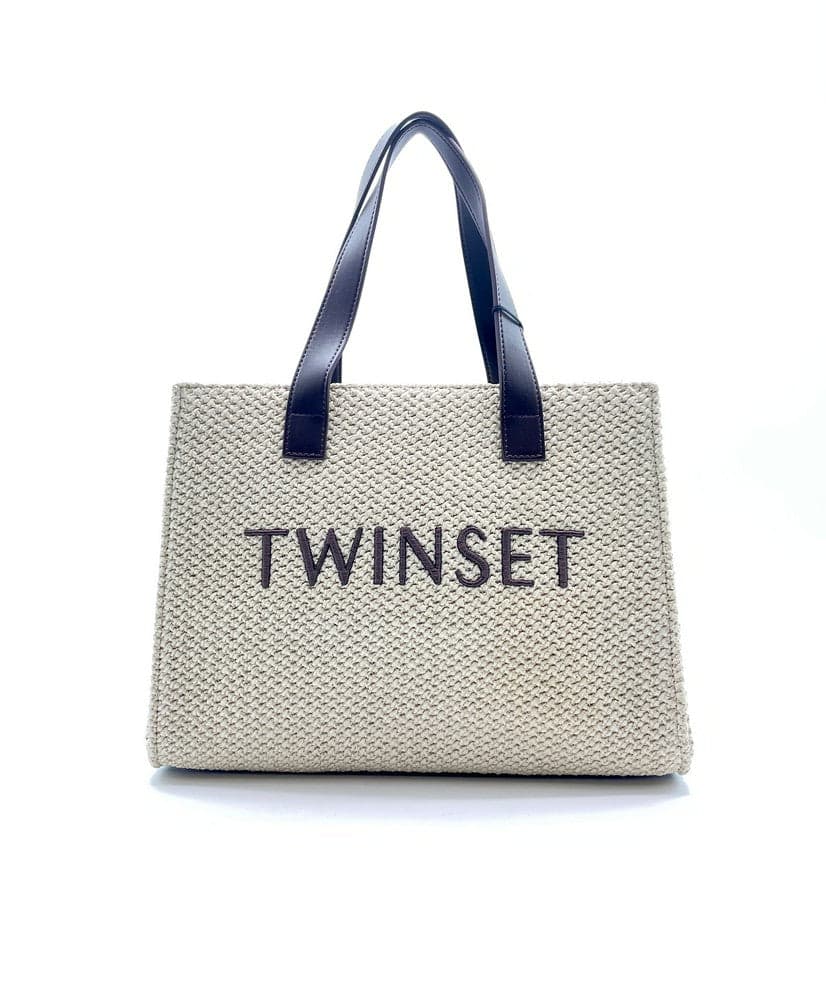 TWINSET Borsa piccola TOTE 241TB7023 in paglia con logo marrone