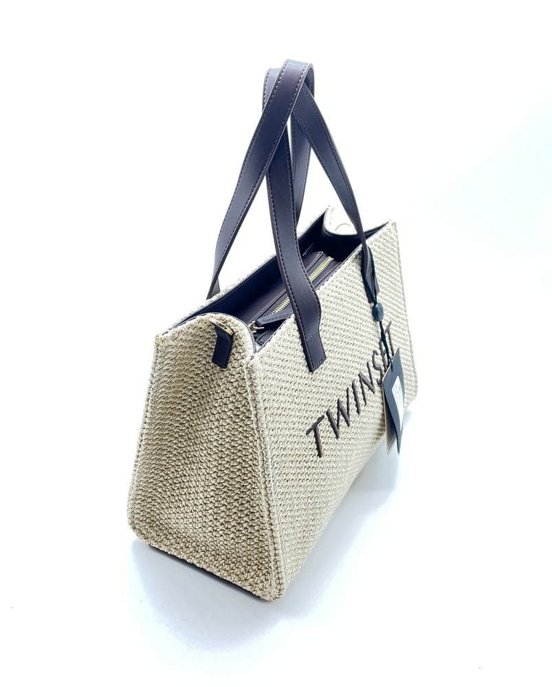 TWINSET Borsa piccola TOTE 241TB7023 in paglia con logo marrone in Borse a mano Calzature Durello - Agna, commercioVirtuoso.it