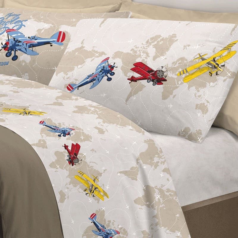 Completo letto singolo Aeroplani in cotone in Set di lenzuola e federe Collezione Casa - Trebisacce, commercioVirtuoso.it