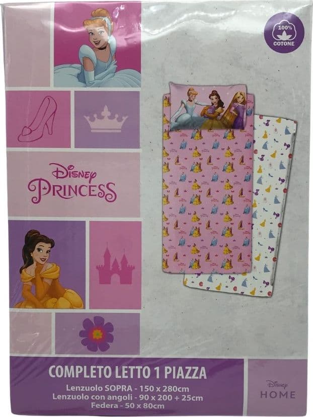Completo letto singolo Disney Princess in cotone in Set di lenzuola e federe Collezione Casa - Trebisacce, commercioVirtuoso.it