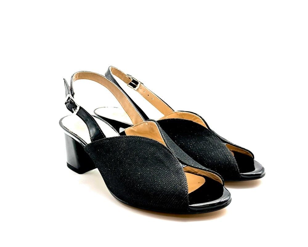 ELLEN Sandalo donna in lurex nero tacco 50 in Sandali moda Calzature Durello - Agna, commercioVirtuoso.it