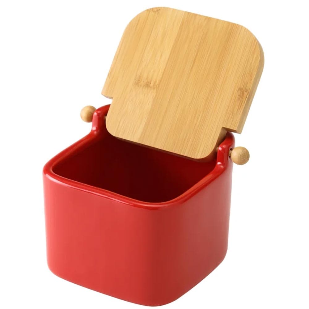 Barattolo Ceramica Tappo Legno Bambu Sale Zucchero Caffe Saliera 0,7lt Rosso in Barattoli e contenitori Esplodia - Napoli, commercioVirtuoso.it