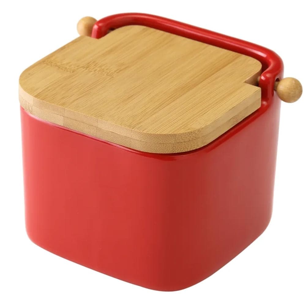 Barattolo Ceramica Tappo Legno Bambu Sale Zucchero Caffe Saliera 0,7lt Rosso in Barattoli e contenitori Esplodia - Napoli, commercioVirtuoso.it