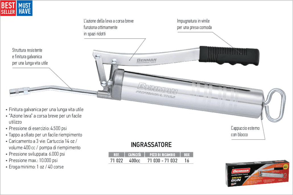 BenMan ingrassatore a leva professionale capacità 400cc in Pistole per grasso Aloiserw.com - Altomonte, commercioVirtuoso.it
