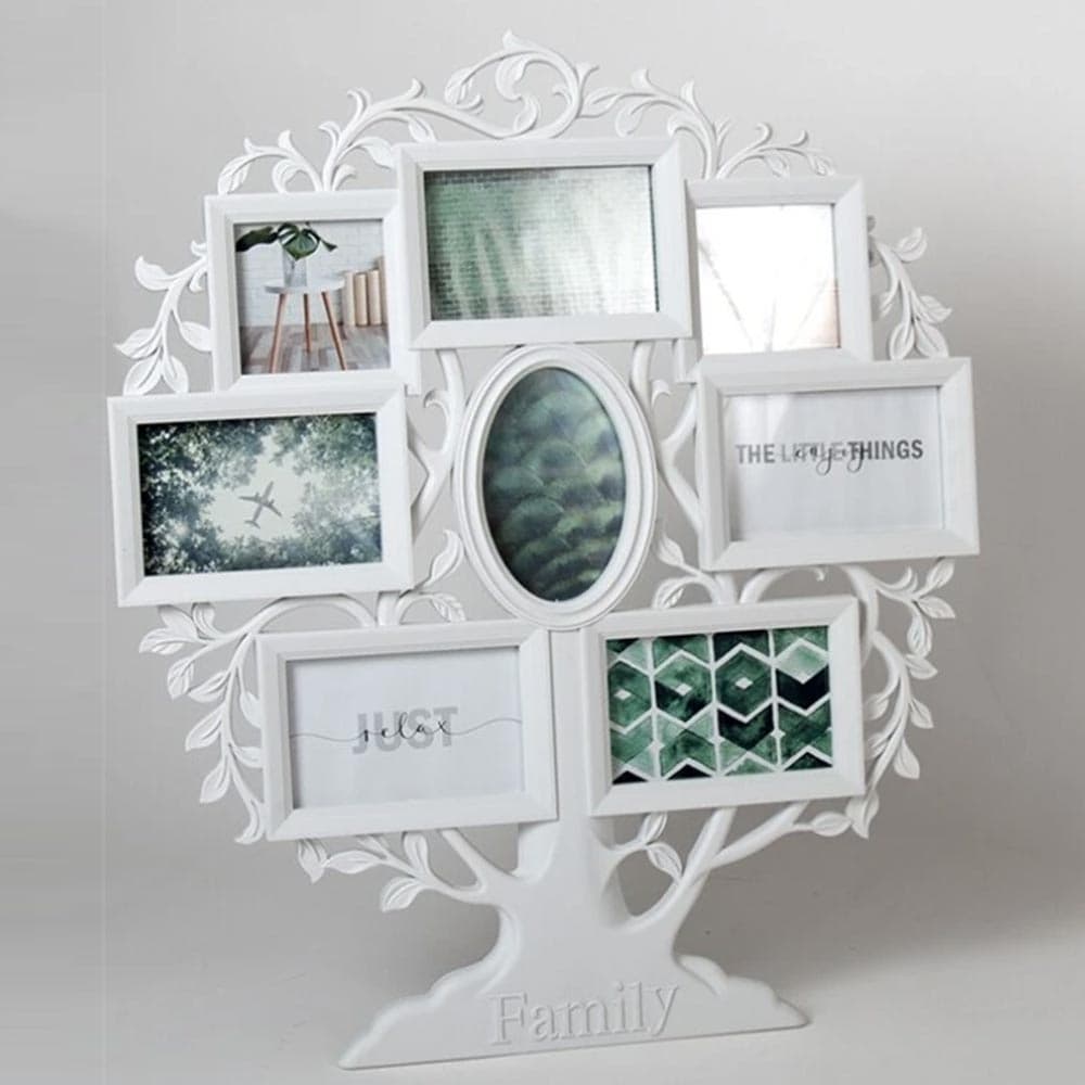 Cornice Portafoto Parete Albero di Famiglia 8 Porta foto Plastica Bianco 52x61cm