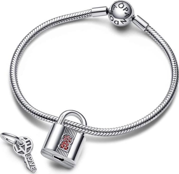 Pandora  Charm Pendente Lucchetto e Chiave dell’Amore con Pietre Rosse in Bead Charm Alba Gioielli - Casoria, commercioVirtuoso.it