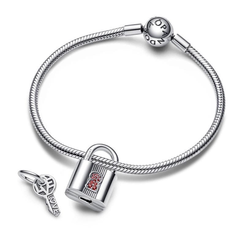 Pandora  Charm Pendente Lucchetto e Chiave dell’Amore con Pietre Rosse in Bead Charm Alba Gioielli - Casoria, commercioVirtuoso.it