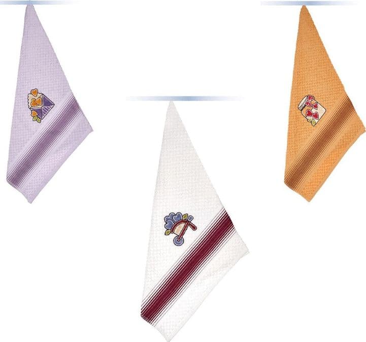 Strofinacci cucina 3 pezzi in cotone Vingi Ricami Betty