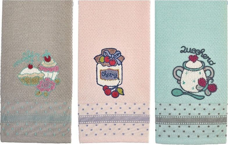Strofinacci cucina 3 pezzi in cotone Vingi Ricami Breakfast