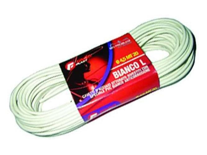 CAVETTO ACCIAIO OTTONATO RIVESTITO IN PVC BIANCO - ø mm.5x mt.20 -- FER 140324 in prodotto EuroStore07 - Alatri, commercioVirtuoso.it