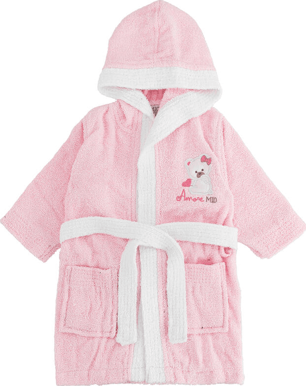Accappatoio neonato rosa con maniche e cappuccio Amore mio