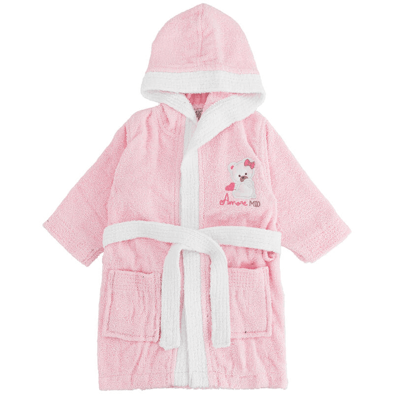 Accappatoio neonato rosa con maniche e cappuccio Amore mio