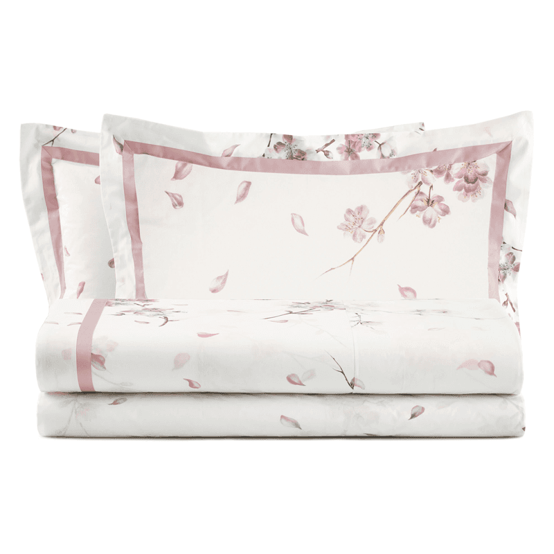 Completo Lenzuola Matrimoniale in Percalle di Cotone Fiori di Pesco in Set di lenzuola e federe Collezione Casa - Trebisacce, commercioVirtuoso.it