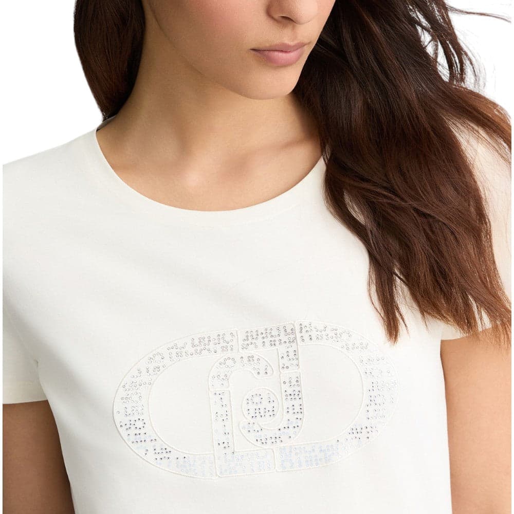 Liu Jo t-shirt bianco panna logo strass TA5173JS003 M9294 T-shirt Liu Jo