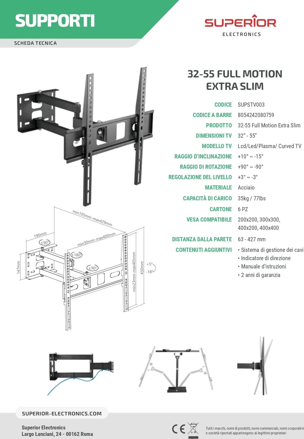 Supporto TV in acciaio per tutti i televisori lcd led plasma da 32" fino a 55" in Supporti da parete e da soffitto Aloiserw.com - Altomonte, commercioVirtuoso.it