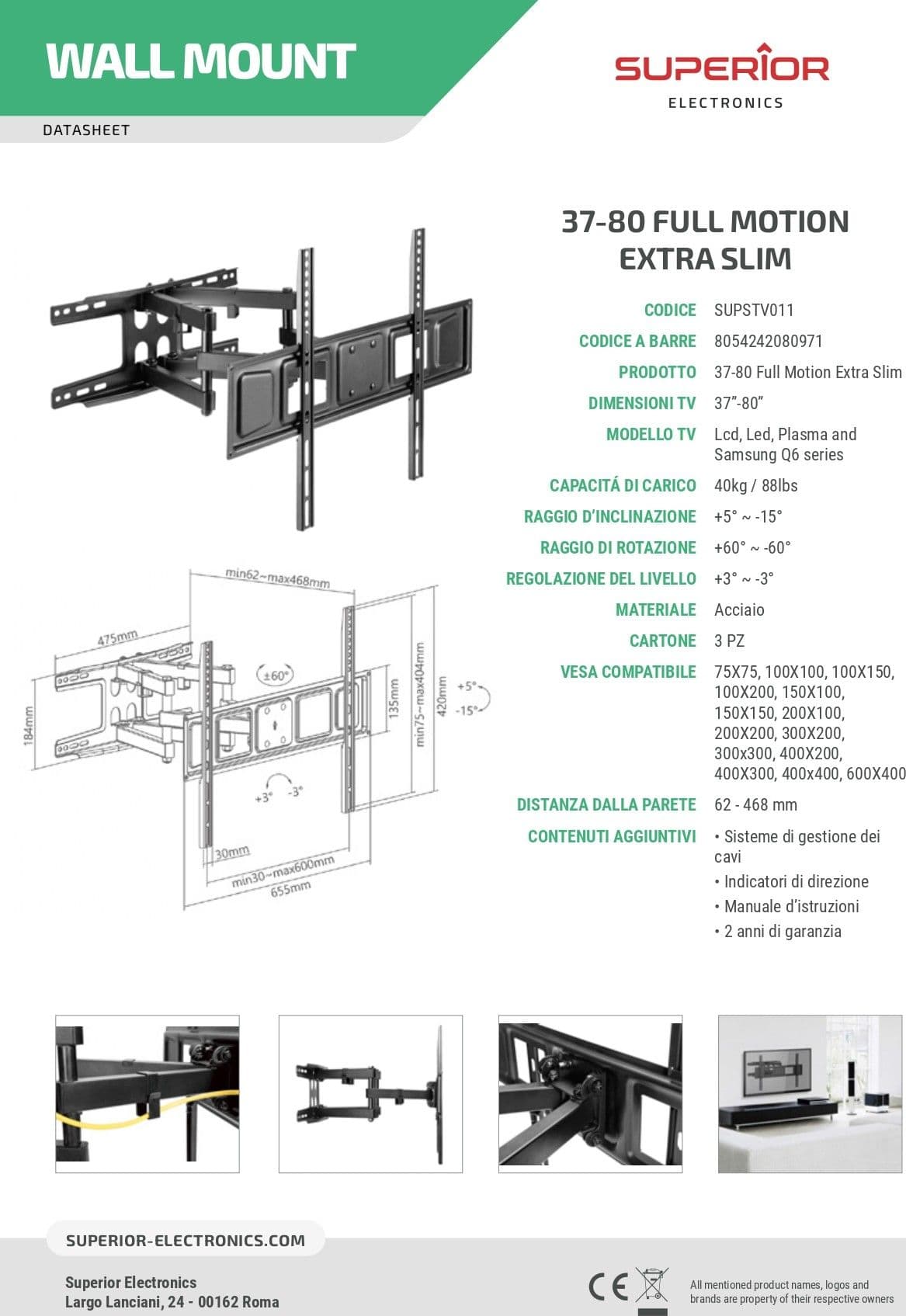 Supporto TV in acciaio per tutti i televisori lcd led plasma da 37" fino a 80" in Supporti da parete e da soffitto Aloiserw.com - Altomonte, commercioVirtuoso.it