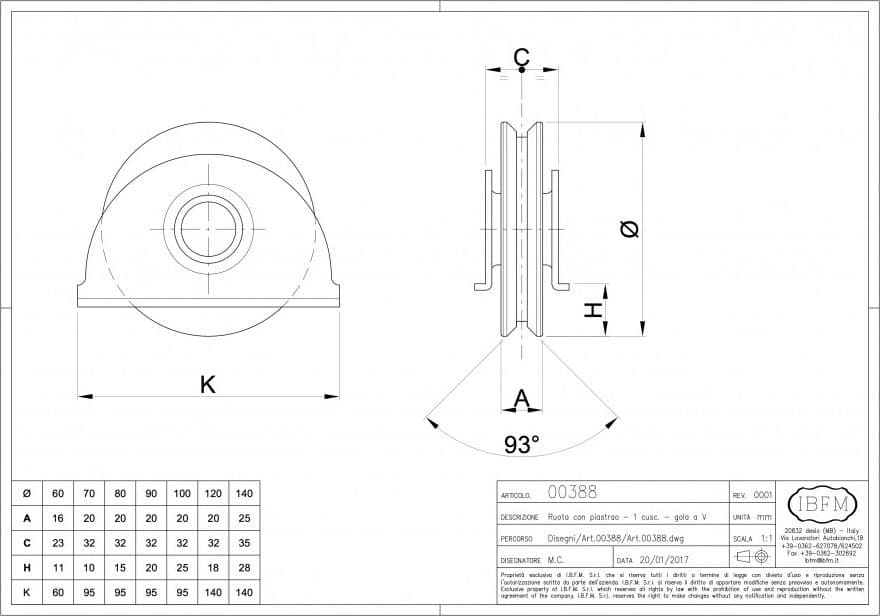 Ruota da 100mm con piastra in acciaio zincato per cancelli con 1 cuscinetto a sfera e gola a V in Ferramenta per cancelli Aloiserw.com - Altomonte, commercioVirtuoso.it