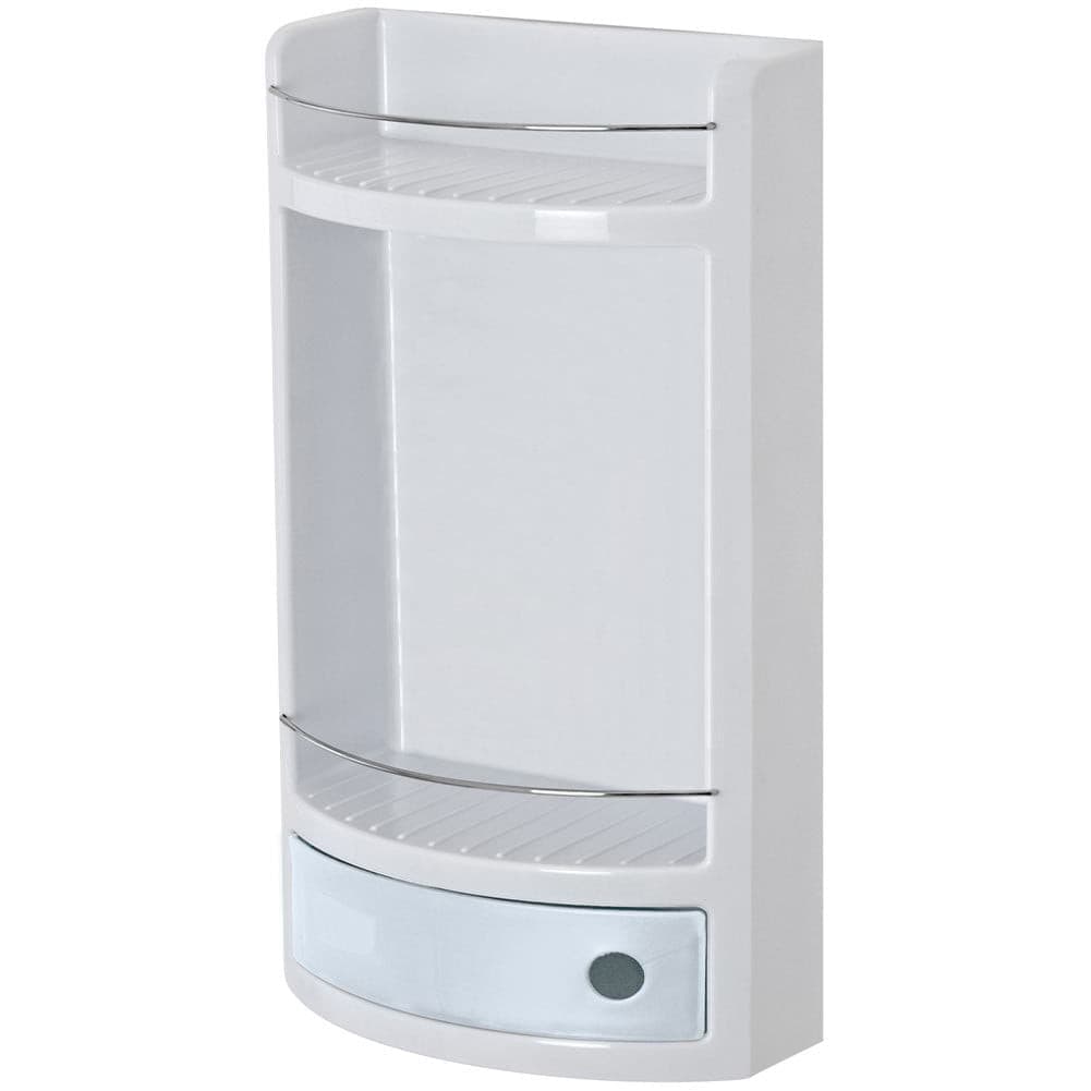 Mensola da Bagno in Plastica Bianca con 1 Cassetto e Due Ripiani 28,8x13,8x51 cm