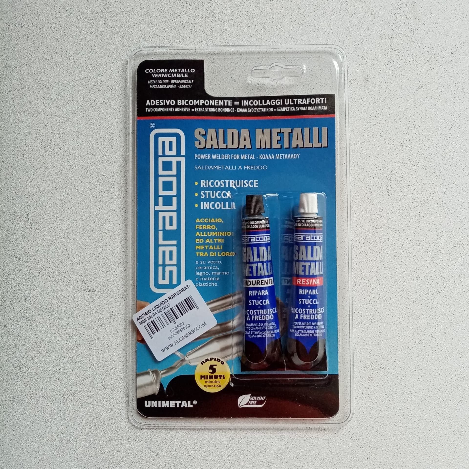 Saratoga salda metalli 34gr acciaio liquido rapido bicomponente per temperature massimo di 140°C