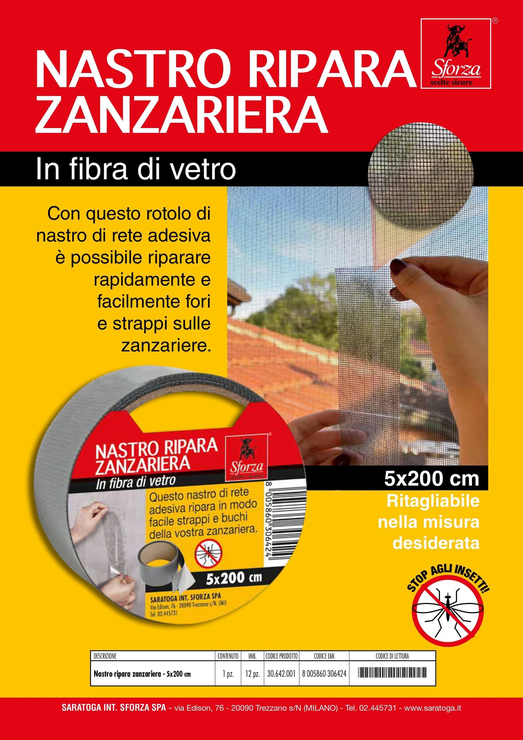Saratoga nastro grigio ripara zanzariera da 5x200cm in fibra di vetro ritagliabile in Nastro di tessuto Aloiserw.com - Altomonte, commercioVirtuoso.it