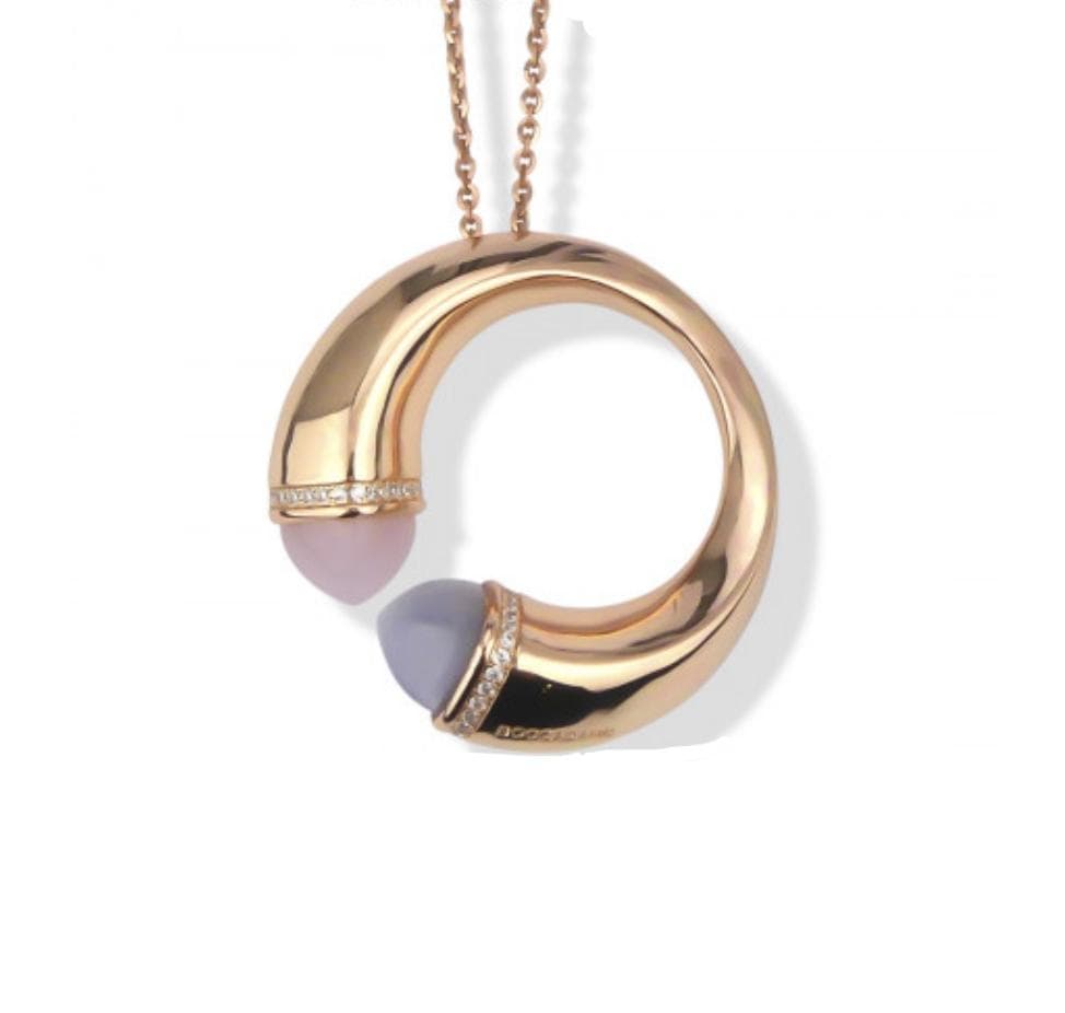 Boccadamo -  Collana lunga con cristalli quarzo rosa, agata grigia gatteggiante e zirconi in Collane Alba Gioielli - Casoria, commercioVirtuoso.it