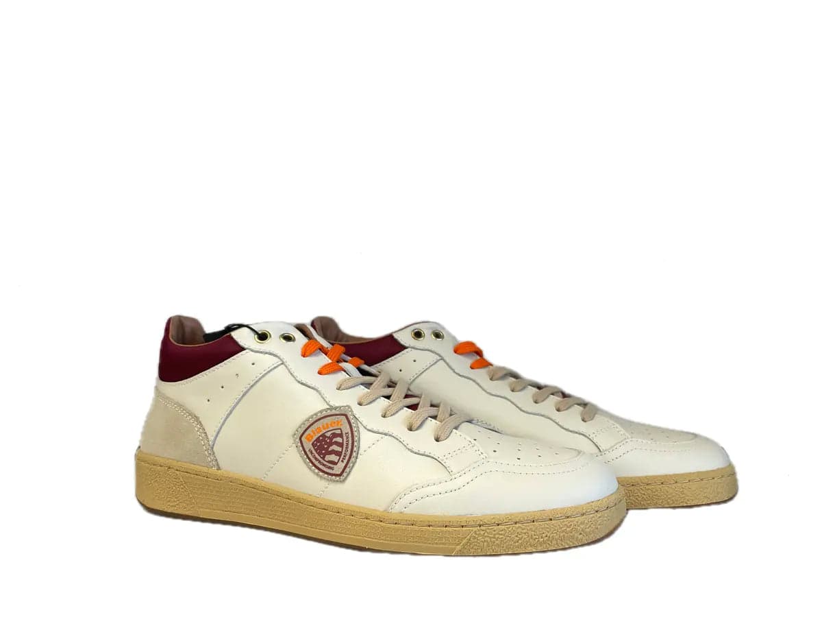 BLAUER Sneaker mid uomo Murray 10 in pelle white orange in Sneaker casual Calzature Durello - Agna, commercioVirtuoso.it