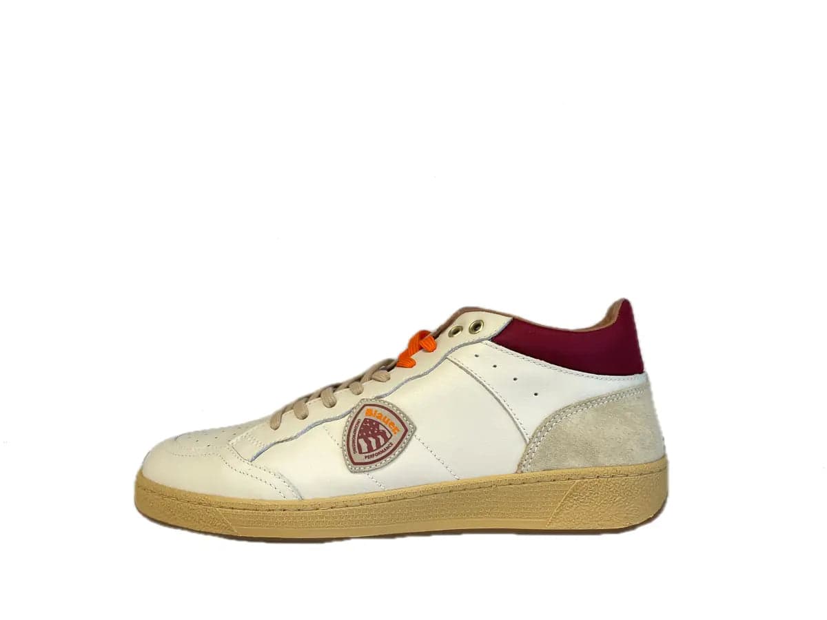 BLAUER Sneaker mid uomo Murray 10 in pelle white orange in Sneaker casual Calzature Durello - Agna, commercioVirtuoso.it