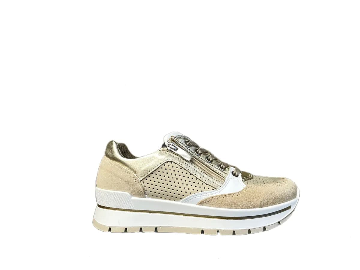 IGI &amp; CO Sneaker donna in pelle scamosciata e laminata beige in Sneaker casual Calzature Durello - Agna, commercioVirtuoso.it