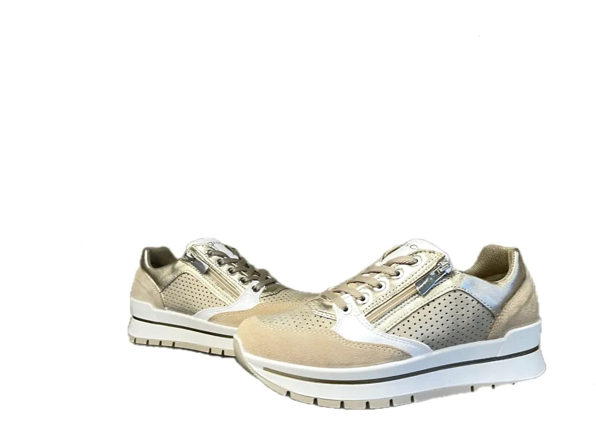 IGI &amp; CO Sneaker donna in pelle scamosciata e laminata beige in Sneaker casual Calzature Durello - Agna, commercioVirtuoso.it