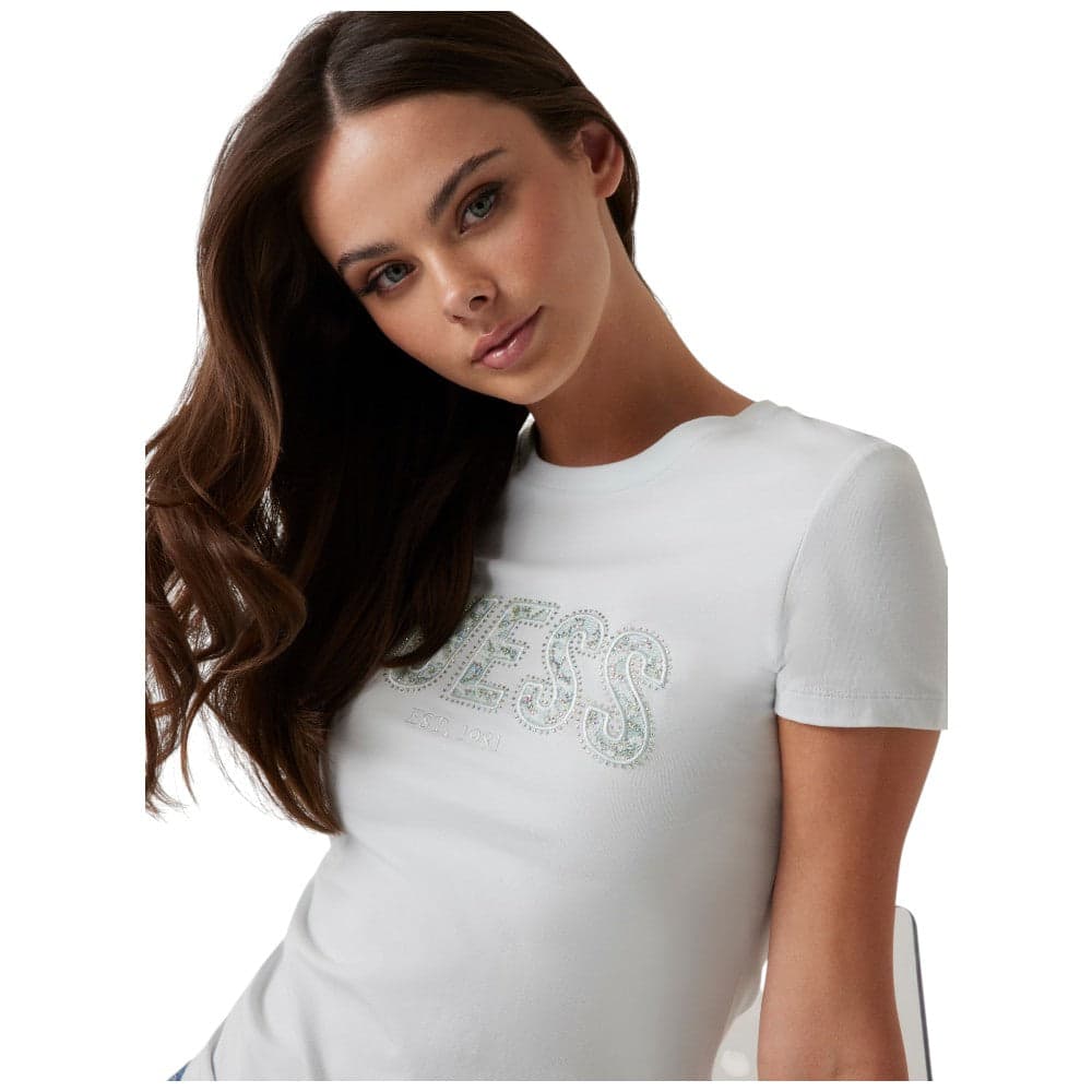 Guess t-shirt celeste chiaro logo con strass W5GI04 J1314 A719 in T-shirt Prodotti di Classe - Nocera Superiore, commercioVirtuoso.it