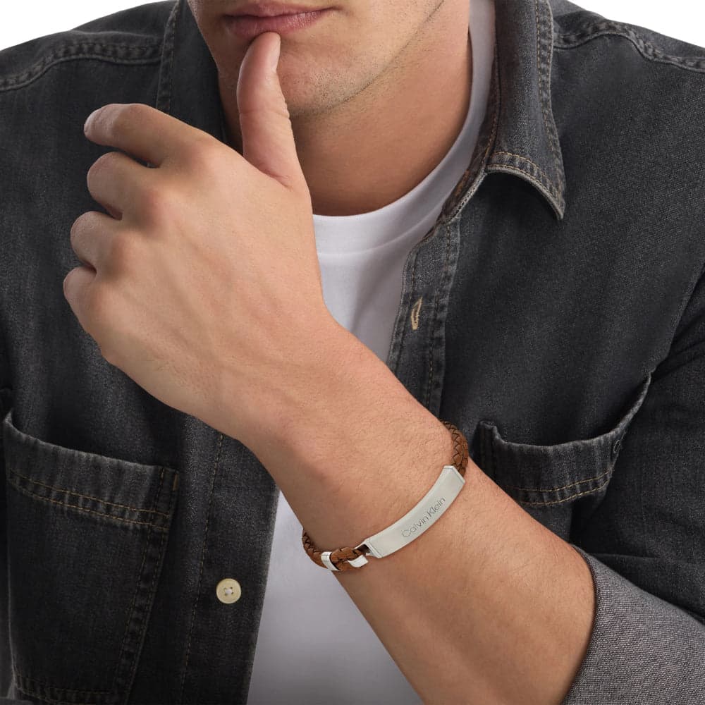Bracciale Calvin Klein Iconic For Him In Pelle Marrone E Acciaio, Lunghezza- 35000405 in Bracciali Dupers Club - Campo di Giove, commercioVirtuoso.it
