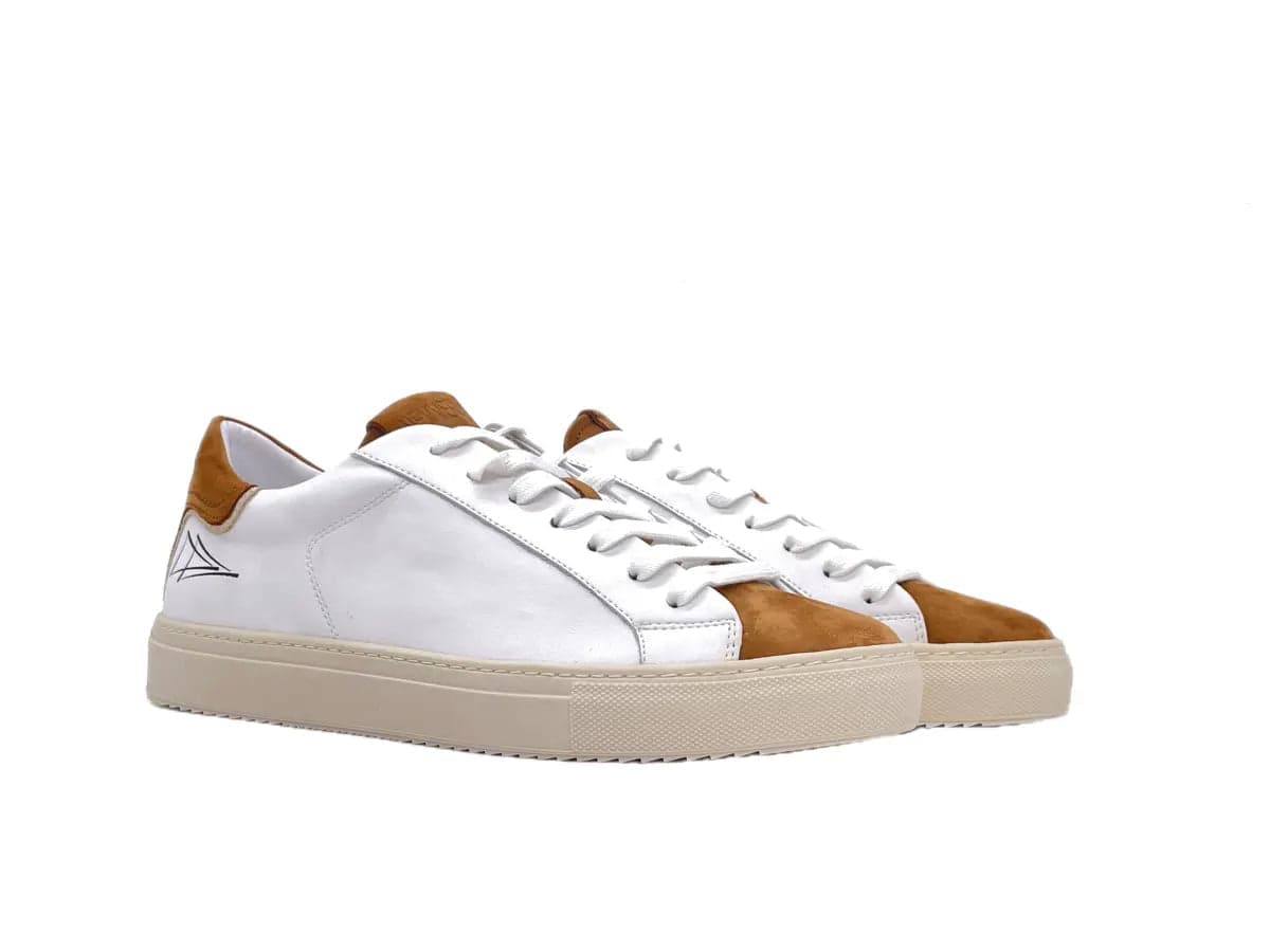 NEVVER CALI Sneakers uomo in pelle bianca e nabuk cuoio - 6