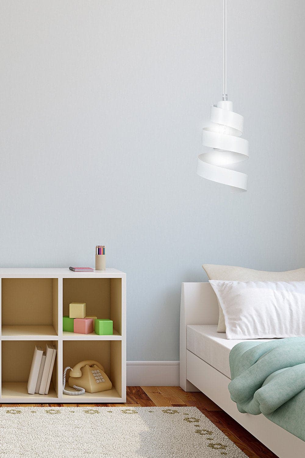 Sospensione Moderna 1 Luce Saga In Acciaio Bianco Con Fasce A Spirale in Lampade a sospensione LuceArt - Montecorvino Pugliano, commercioVirtuoso.it