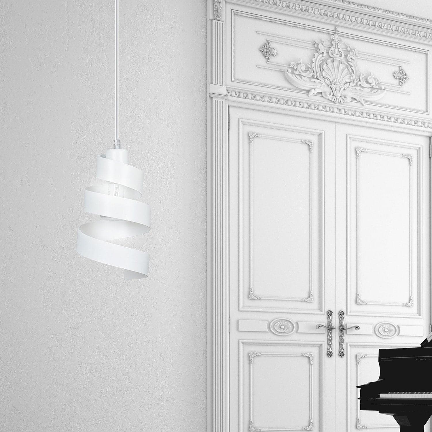 Sospensione Moderna 1 Luce Saga In Acciaio Bianco Con Fasce A Spirale in Lampade a sospensione LuceArt - Montecorvino Pugliano, commercioVirtuoso.it
