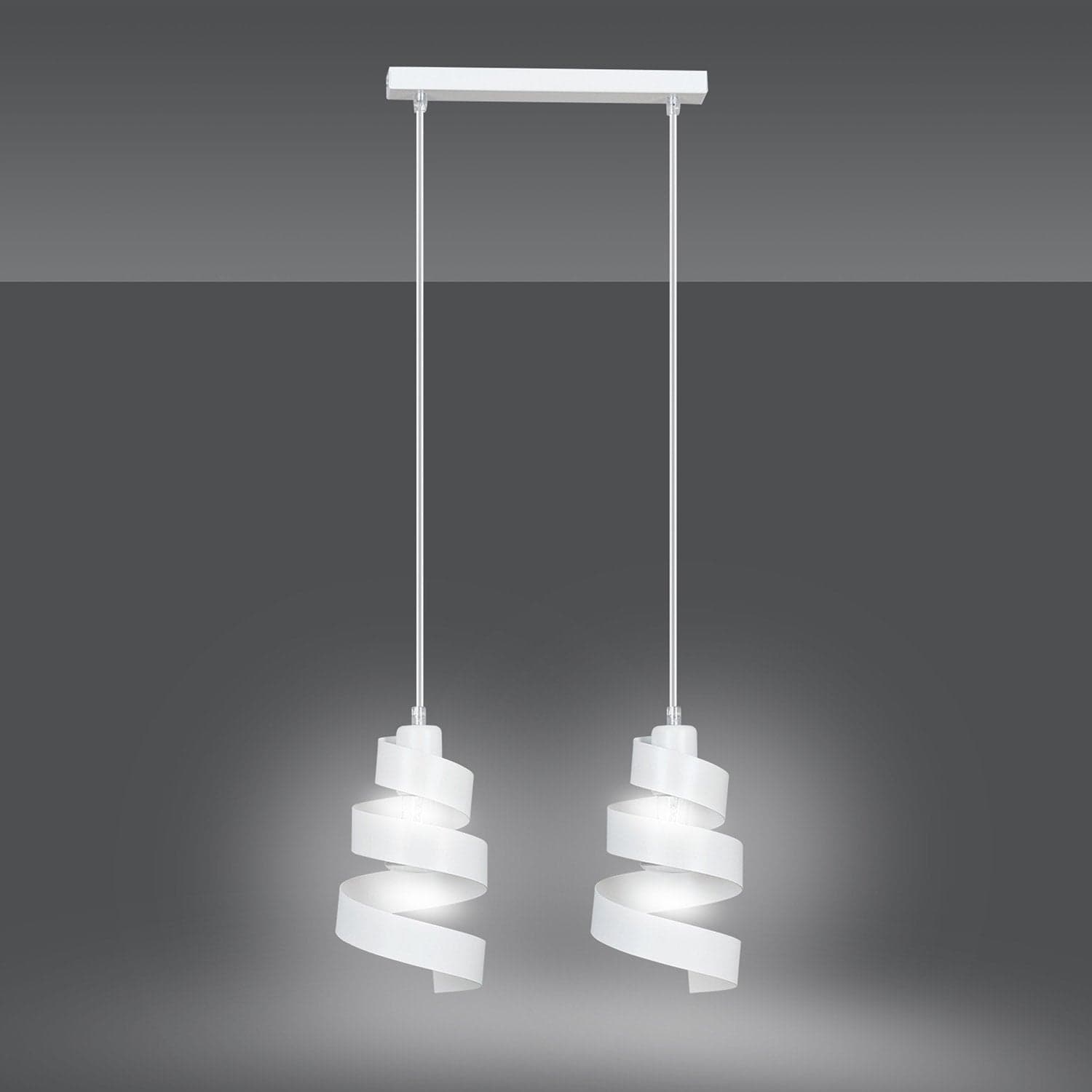 Lampadario Moderno 2 Luci Saga In Acciaio Bianco Con Fasce A Spirale in Lampade a sospensione LuceArt - Montecorvino Pugliano, commercioVirtuoso.it
