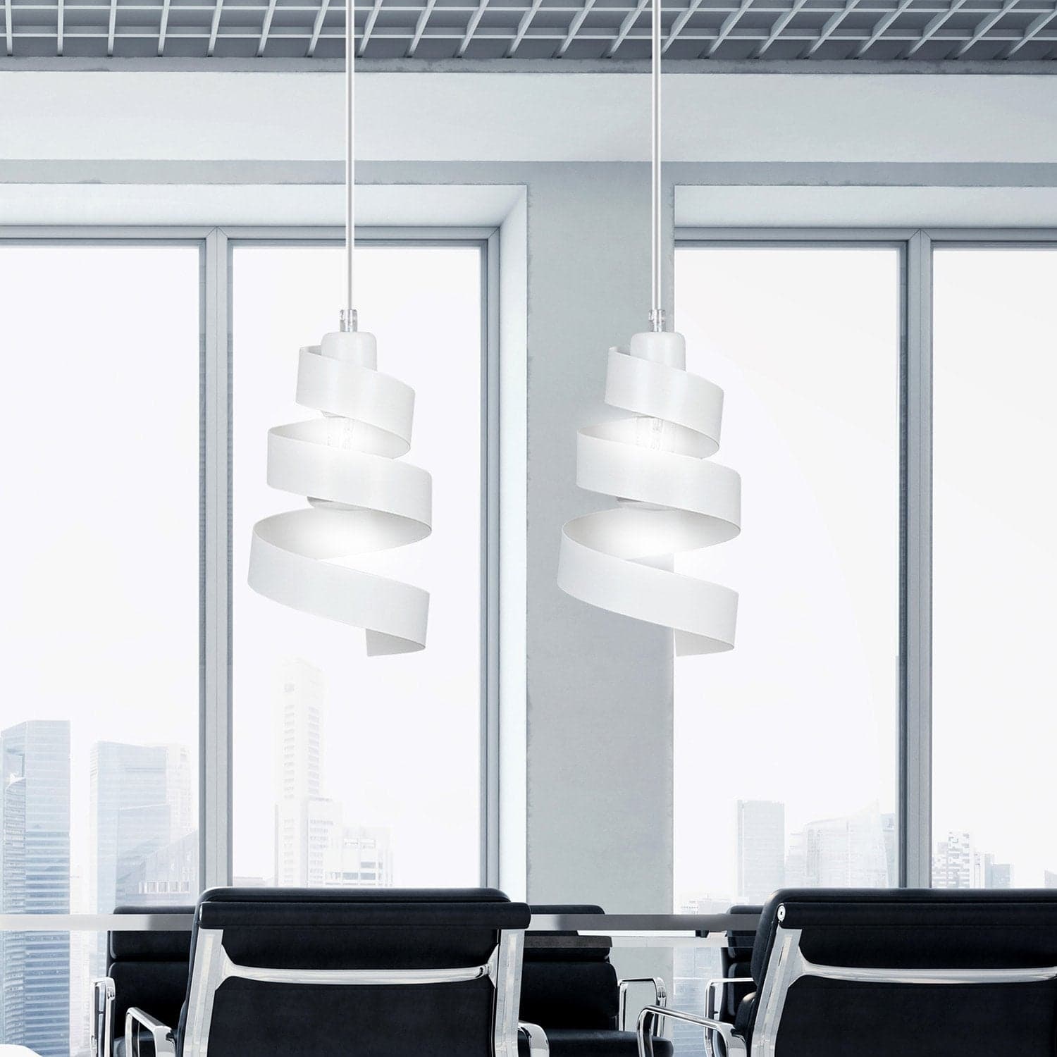 Lampadario Moderno 2 Luci Saga In Acciaio Bianco Con Fasce A Spirale in Lampade a sospensione LuceArt - Montecorvino Pugliano, commercioVirtuoso.it