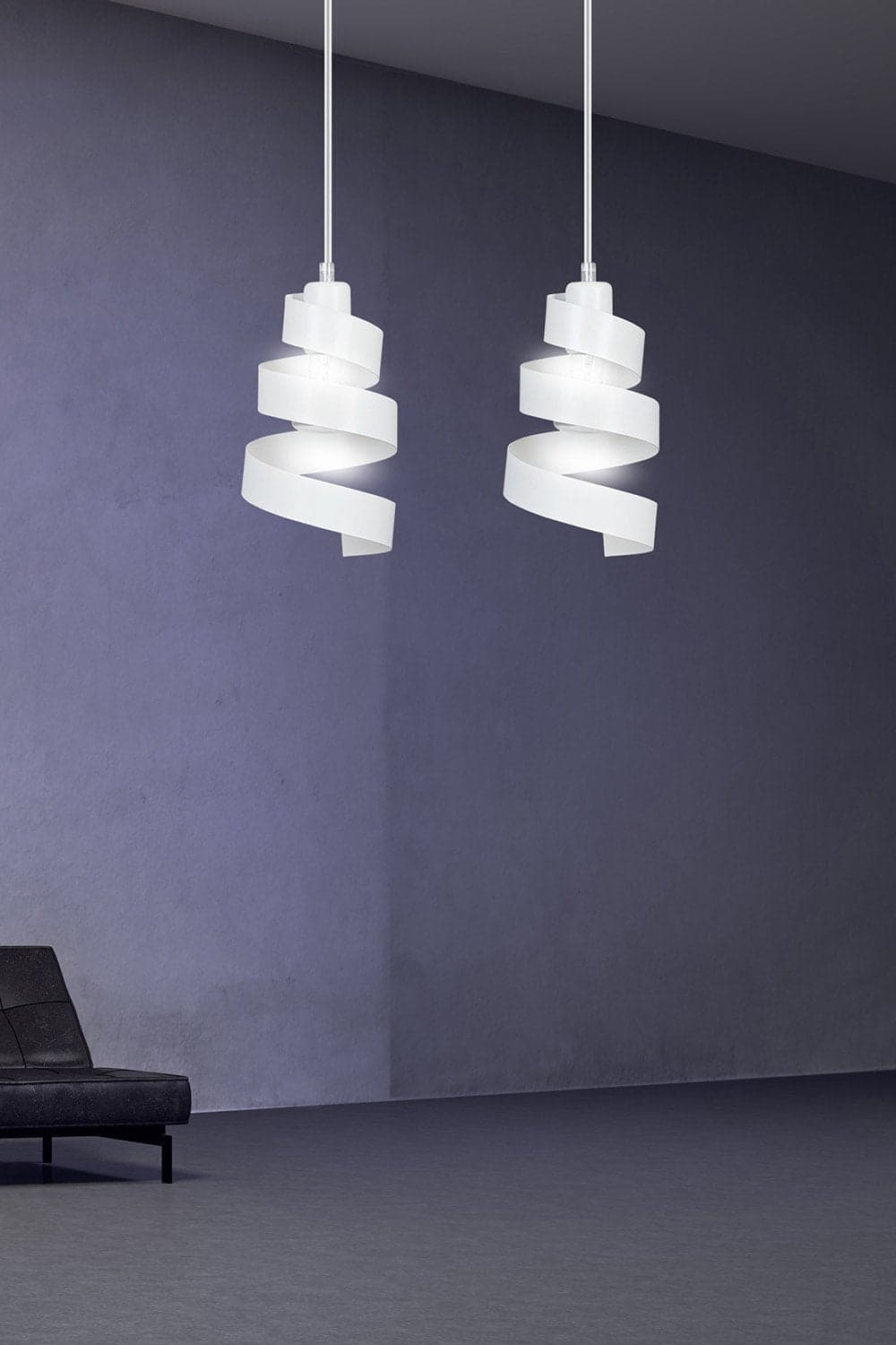 Lampadario Moderno 2 Luci Saga In Acciaio Bianco Con Fasce A Spirale in Lampade a sospensione LuceArt - Montecorvino Pugliano, commercioVirtuoso.it