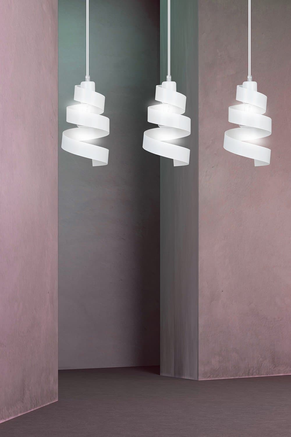 Lampadario Moderno 3 Luci Saga In Acciaio Bianco Con Fasce A Spirale in Lampade a sospensione LuceArt - Montecorvino Pugliano, commercioVirtuoso.it