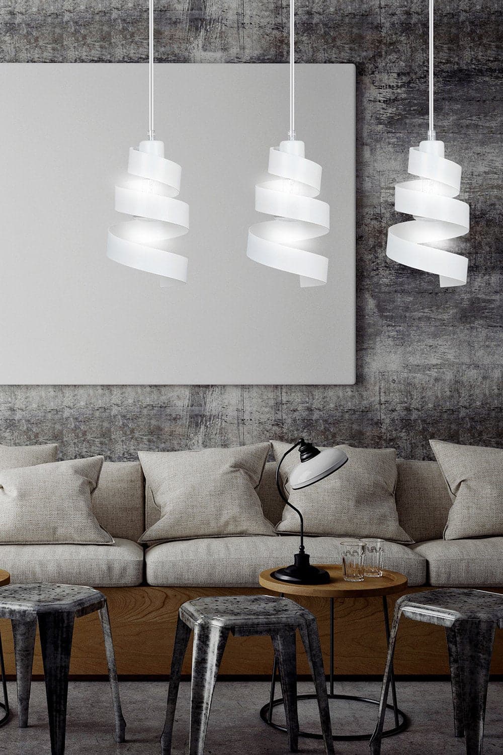 Lampadario Moderno 3 Luci Saga In Acciaio Bianco Con Fasce A Spirale in Lampade a sospensione LuceArt - Montecorvino Pugliano, commercioVirtuoso.it