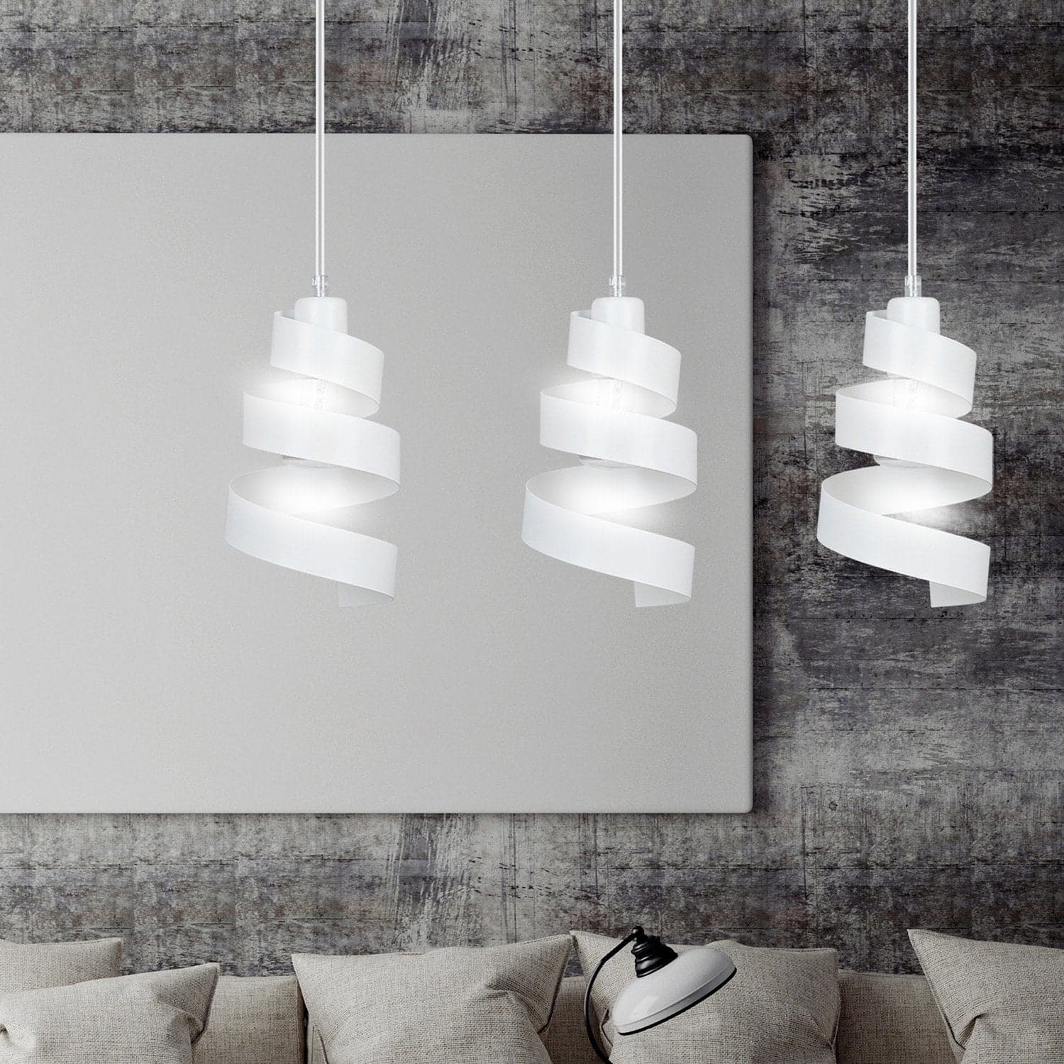 Lampadario Moderno 3 Luci Saga In Acciaio Bianco Con Fasce A Spirale in Lampade a sospensione LuceArt - Montecorvino Pugliano, commercioVirtuoso.it