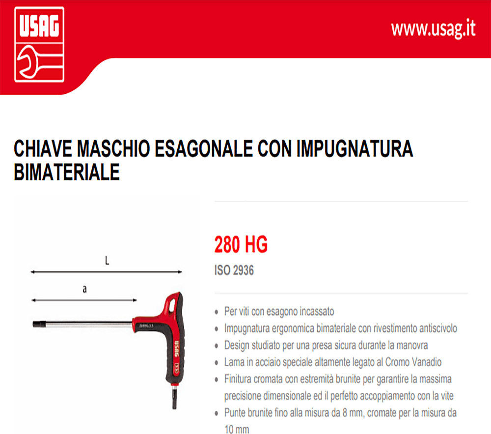 Usag art. 280HG chiave maschio esagonale da 2,5mm con impugnatura bimateriale in Chiavi esagonali Aloiserw.com - Altomonte, commercioVirtuoso.it