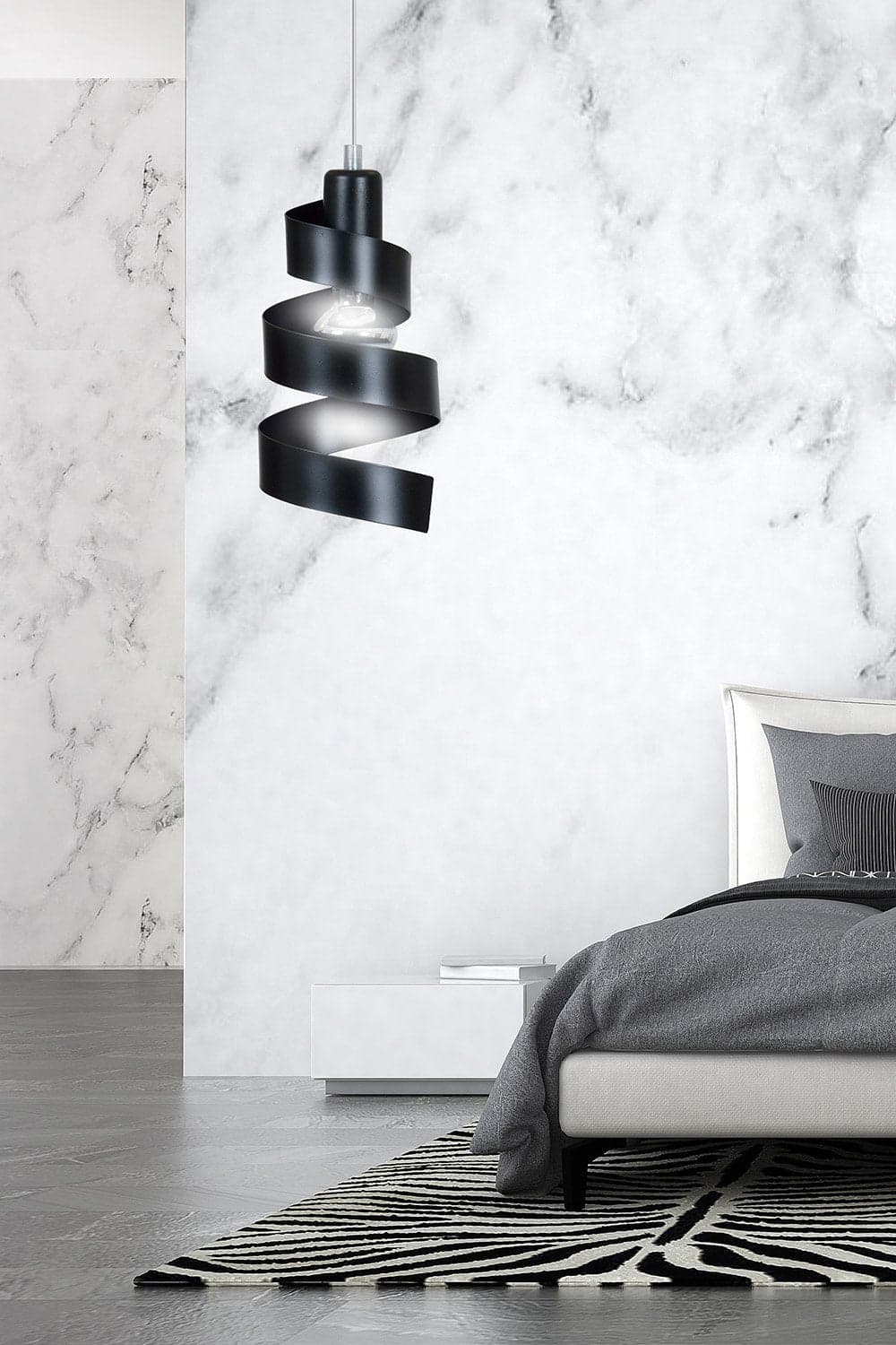Sospensione Moderna 1 Luce Saga In Acciaio Nero Con Fasce A Spirale in Lampade a sospensione LuceArt - Montecorvino Pugliano, commercioVirtuoso.it
