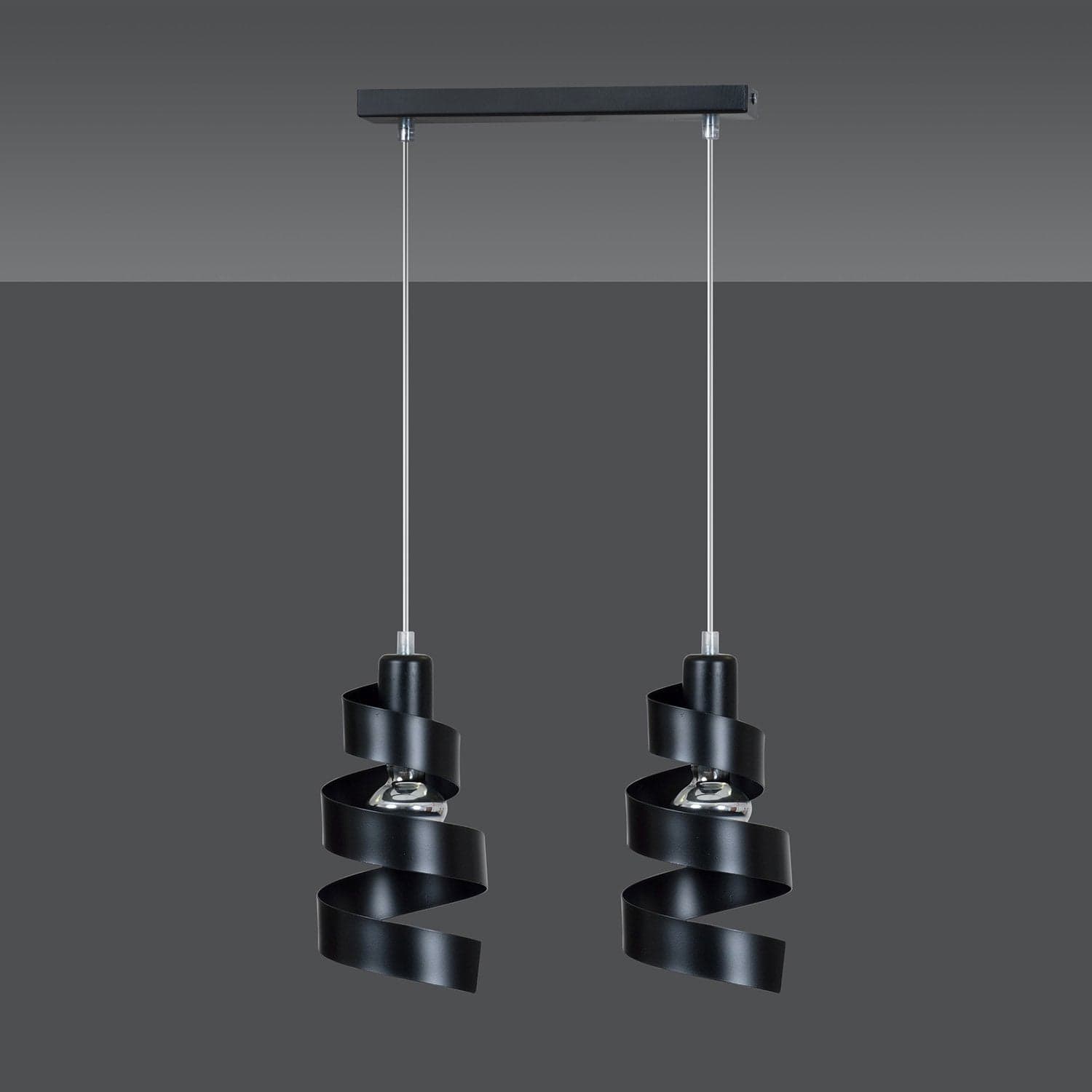 Lampadario Moderno 2 Luci Saga In Acciaio Nero Con Fasce A Spirale in Lampade a sospensione LuceArt - Montecorvino Pugliano, commercioVirtuoso.it