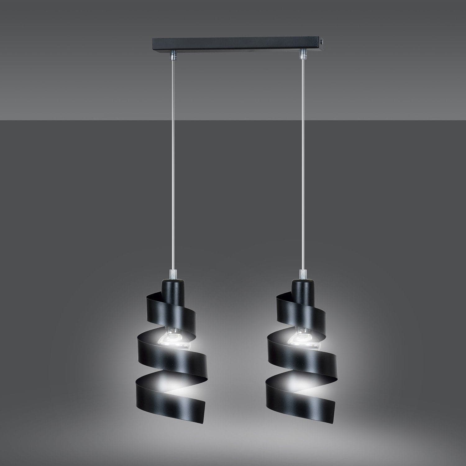 Lampadario Moderno 2 Luci Saga In Acciaio Nero Con Fasce A Spirale in Lampade a sospensione LuceArt - Montecorvino Pugliano, commercioVirtuoso.it
