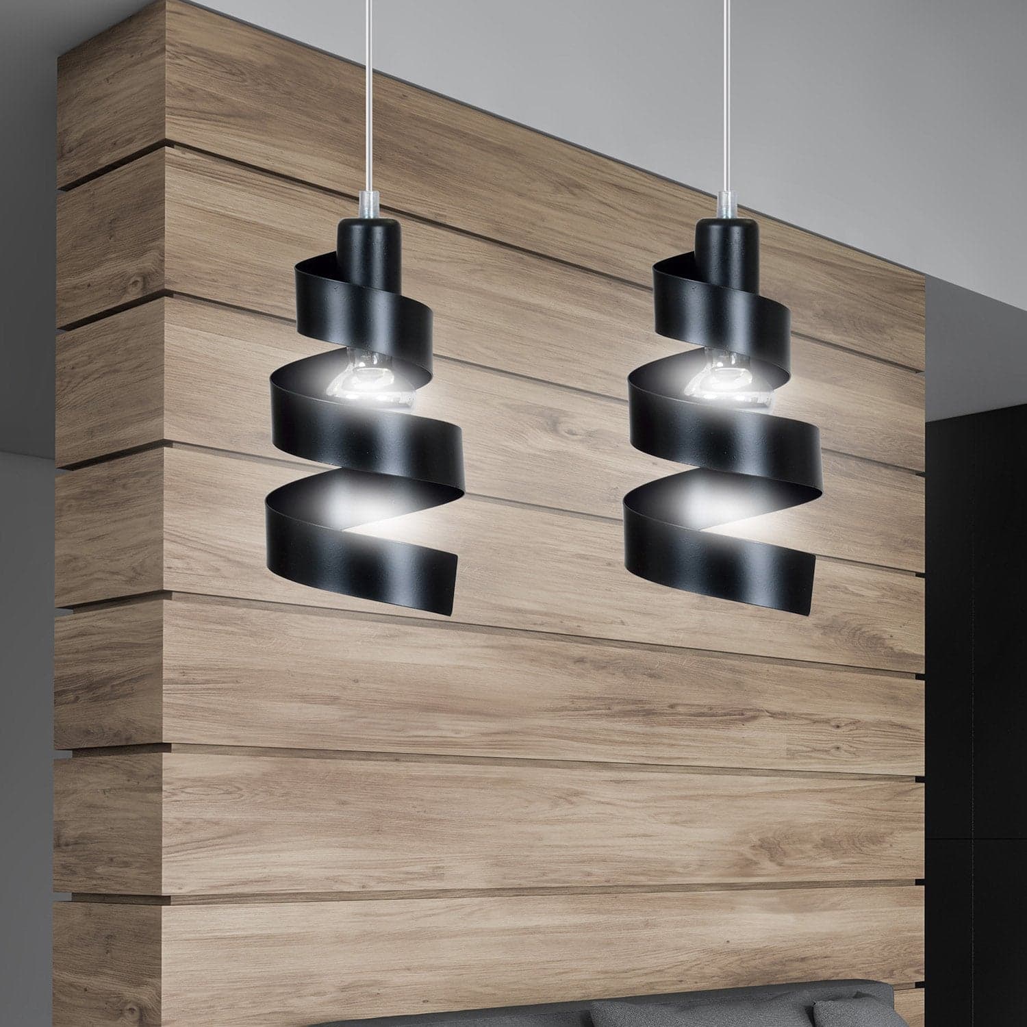 Lampadario Moderno 2 Luci Saga In Acciaio Nero Con Fasce A Spirale in Lampade a sospensione LuceArt - Montecorvino Pugliano, commercioVirtuoso.it