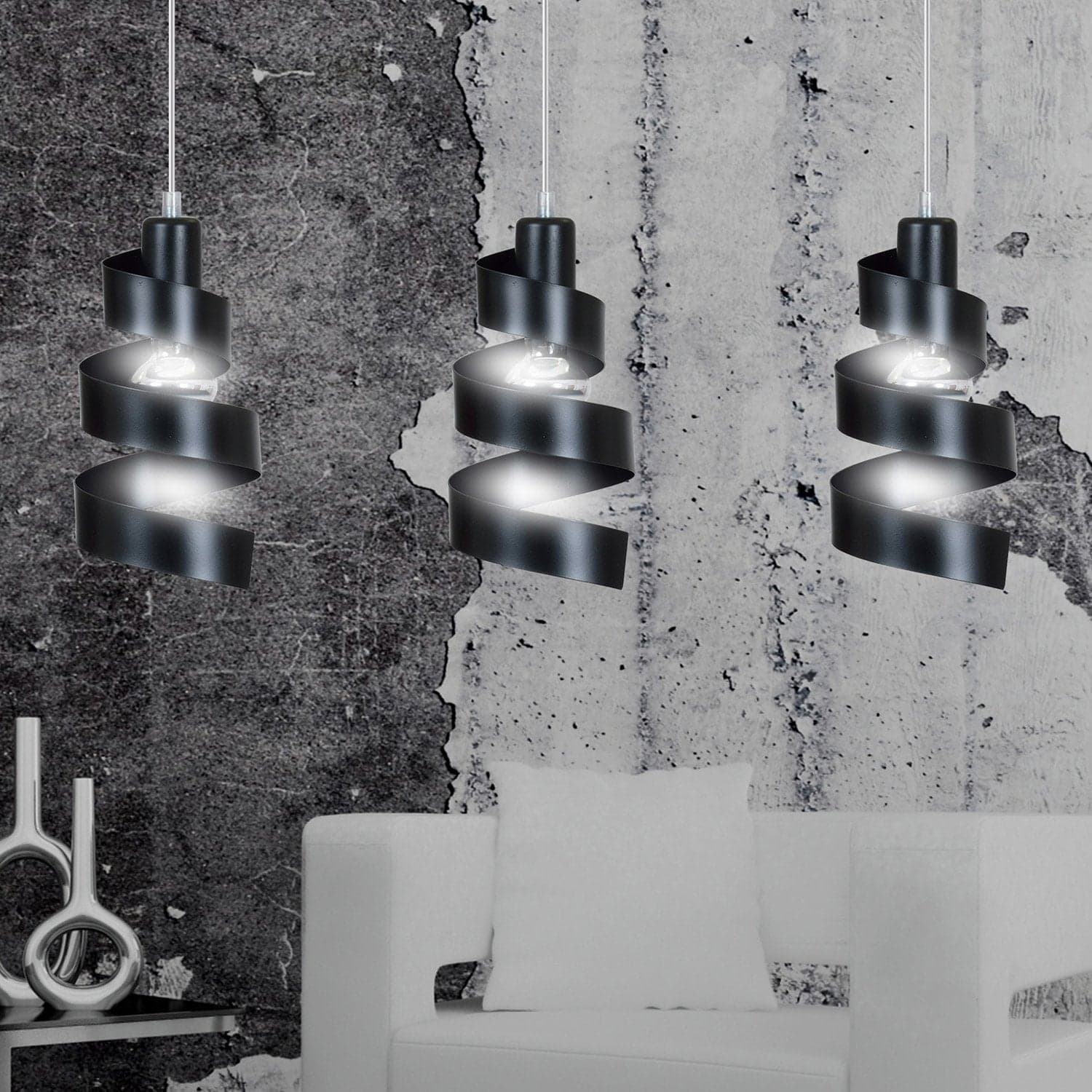 Lampadario Moderno 3 Luci Saga In Acciaio Nero Con Fasce A Spirale in Lampade a sospensione LuceArt - Montecorvino Pugliano, commercioVirtuoso.it