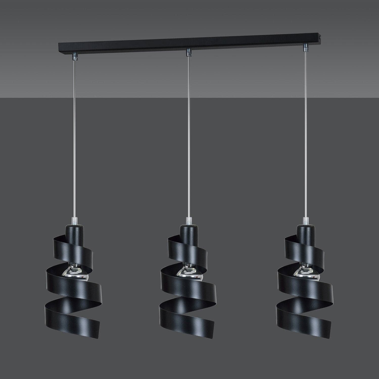 Lampadario Moderno 3 Luci Saga In Acciaio Nero Con Fasce A Spirale in Lampade a sospensione LuceArt - Montecorvino Pugliano, commercioVirtuoso.it